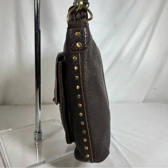 Rafe New York Distressed Pebbled Leather Studded Brown Crossbody Shoulder Bag - Picture 8 of 16